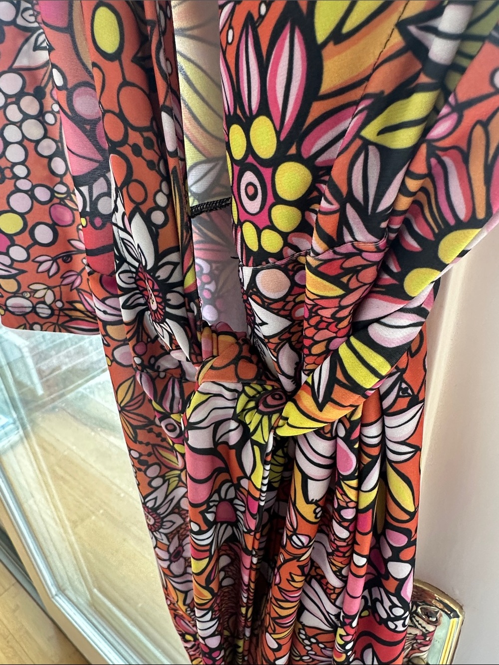 Lesley Evers Wrap Dress - Bright Pink & Orange. Size M
